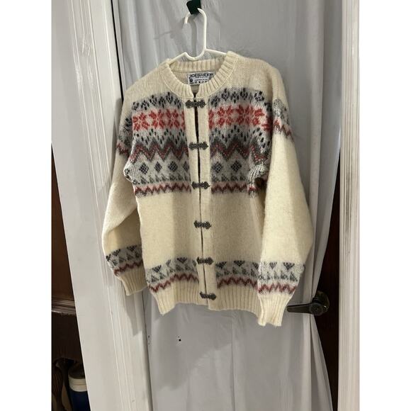 Icesheep Sweaters - Ice sheep Cream Red Gray Wool Fair Isle Cardigan Made In Iceland Sz S